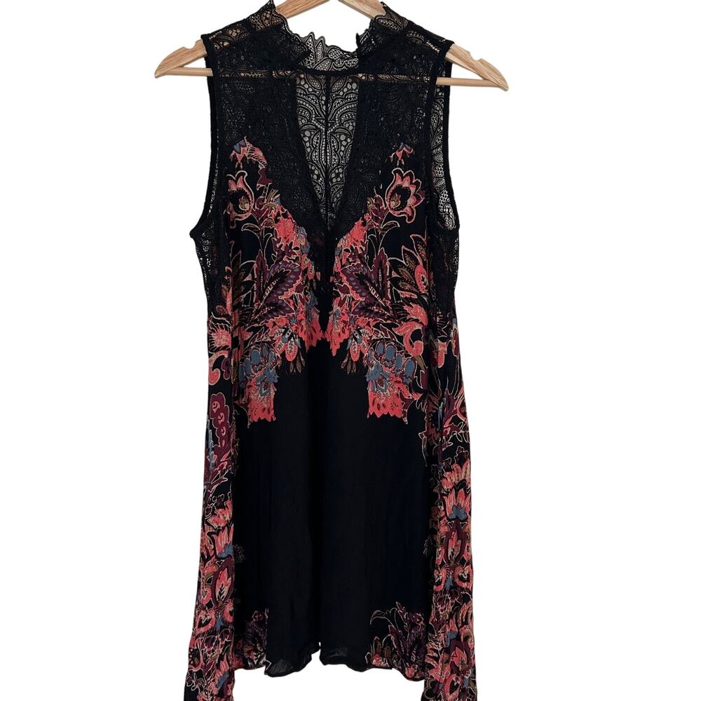 Intimately by Free People Dress Marsha Black Print Lace Slip Midi SZS Boho Fairy - Picture 5 of 9